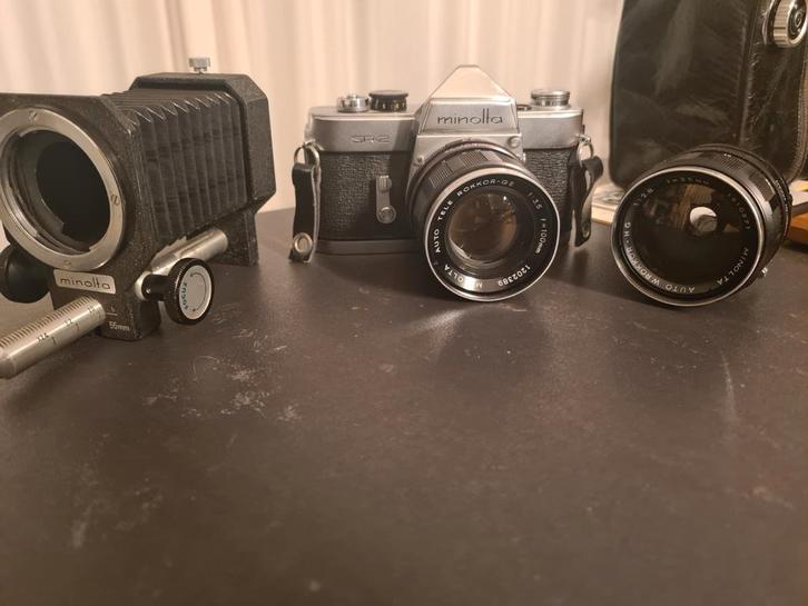 Zeldzame Minolta SR-2 set Rokkor 1:3.5 f100+f200/1:2.8 f35, Audio, Tv en Foto, Fotocamera's Analoog, Zo goed als nieuw, Minolta