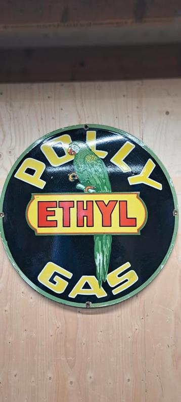 panneau d'affichage en émail Polly Ethyl Gas, Enlèvement ou Envoi, Utilisé, Panneau publicitaire