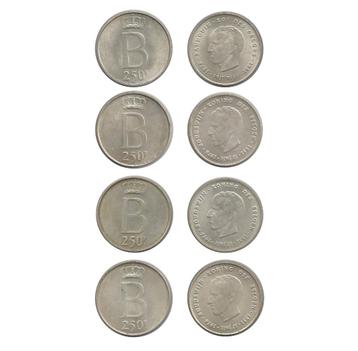 4x België 250 Frank 1976  - 25 jaar Koning Boudewijn beschikbaar voor biedingen