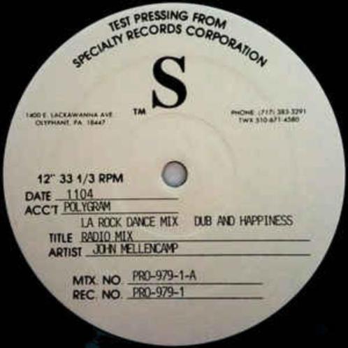 John Mellencamp 12" Promo/Test Pressing "Love & Hapiness", Cd's en Dvd's, Vinyl | Rock, Zo goed als nieuw, 12 inch, Verzenden