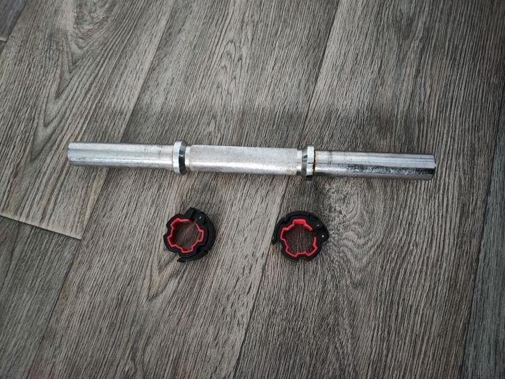 1 x halterstang + sluitingen. (Goede staat!), Sport en Fitness, Fitnessmaterialen, Gebruikt, Dumbbell, Armen, Benen, Borst, Buik