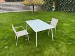 Witte tafel met glazen blad + 2 stoelen, Tuin en Terras, Ophalen, Gebruikt, Rechthoekig, Metaal