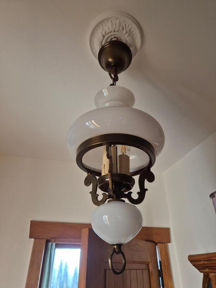 Vintage melkglas hanglamp, Antiek en Kunst, Antiek | Verlichting, Ophalen of Verzenden