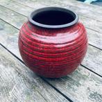 vintage cache-pot / bloempot, rood geglazuurd aardewerk, Gebruikt, Ophalen of Verzenden, Aardewerk