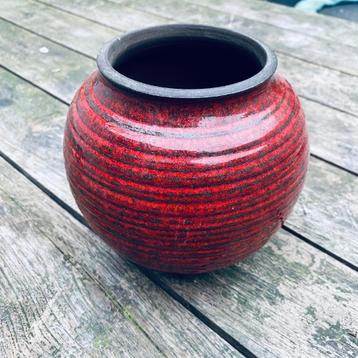 vintage cache-pot / bloempot, rood geglazuurd aardewerk