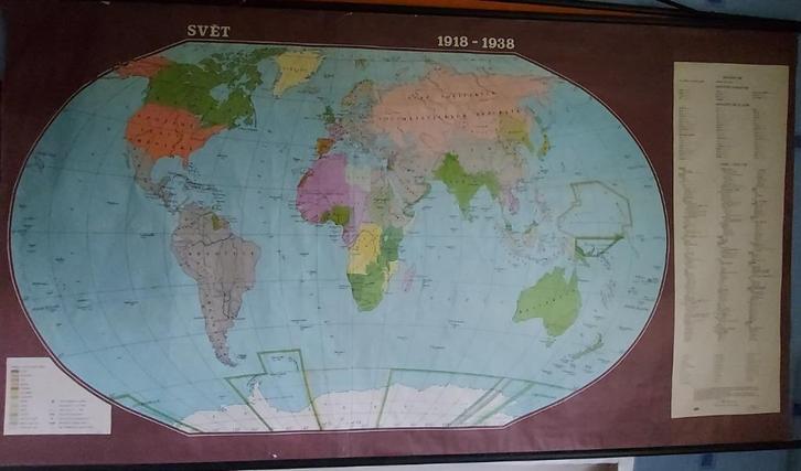 wereldkaart 1918-1938, Boeken, Atlassen en Landkaarten, Gelezen, Landkaart, Wereld, 1800 tot 2000, Ophalen