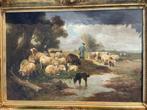 Henry Schouten: Schilderij van grote herder en schapen, Antiek en Kunst, Ophalen