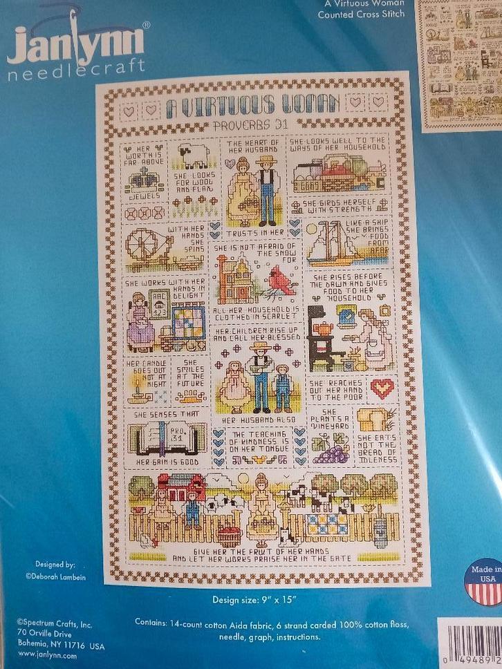 Borduurpakket A Virtuous Woman van Janlynn, Hobby en Vrije tijd, Borduren en Borduurmachines, Nieuw, Borduurpakket, Verzenden