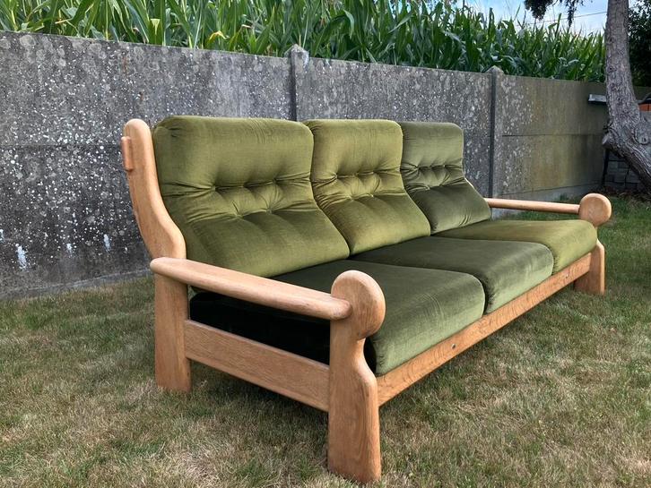 Zetel Driezit Vol Hout Vintage, Huis en Inrichting, Zetels | Zetels, Gebruikt, Rechte bank, Driepersoons, 200 tot 250 cm, 75 tot 100 cm