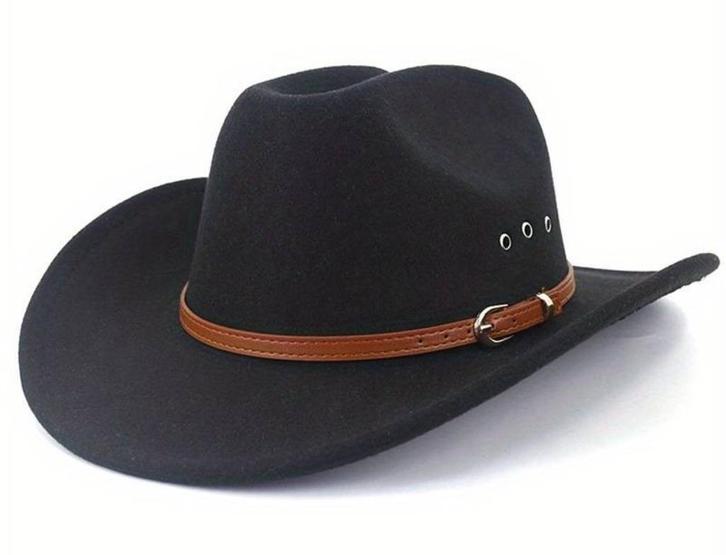 Cowboy hoed Zwart met mooie bruine Leder riemgesp (Nieuw), Kleding | Heren, Hoeden en Petten, Nieuw, Hoed, Ophalen of Verzenden