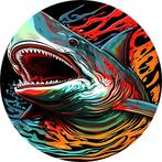 Psychedelic shark Muurcirkel 120x120 Metaal + Ophangsysteem, Huis en Inrichting, Woonaccessoires | Schilderijen, Tekeningen en Foto's