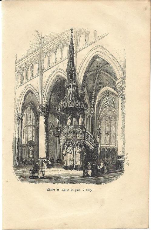 1853 - Liège - Saint-Paul, Antiek en Kunst, Kunst | Etsen en Gravures, Verzenden