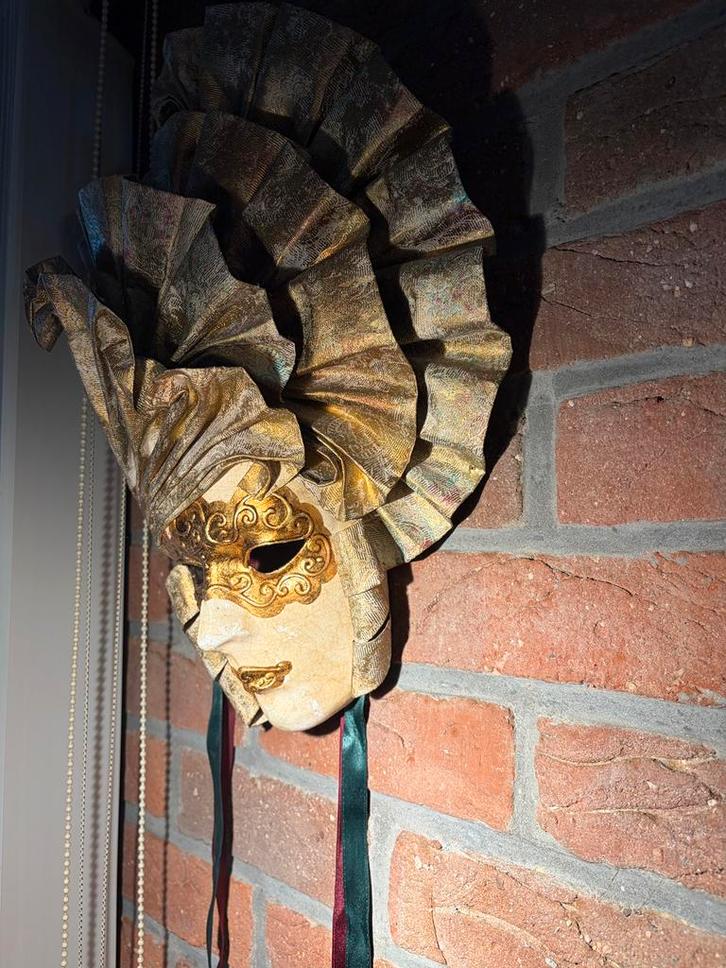 Venetiaans gouden wandmasker — handgemaakte barokstijl, Huis en Inrichting, Woonaccessoires | Wanddecoraties, Zo goed als nieuw