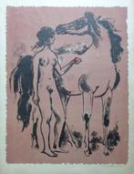 ONLEESBAAR / NAAKT MET PAARD / KLEURLITHO / 53x40cm / SIG, Antiek en Kunst, Kunst | Litho's en Zeefdrukken, Ophalen of Verzenden