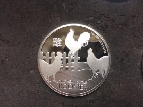 2017 Niue - Year of the rooster - 1 oz silver, Postzegels en Munten, Munten | Oceanië, Losse munt, Zilver, Ophalen of Verzenden