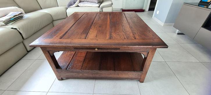 salontafel, Huis en Inrichting, Tafels | Salontafels, Gebruikt, 50 tot 75 cm, 100 tot 150 cm, 100 tot 150 cm, Vierkant, Eikenhout