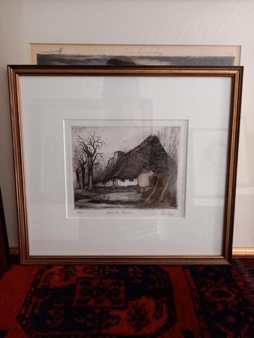 4 etsen in kader genummerd en gesigneerd, Antiek en Kunst, Kunst | Etsen en Gravures, Ophalen of Verzenden