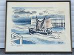 lithographie bateau signe willy gilbert, Antiek en Kunst, Kunst | Litho's en Zeefdrukken, Ophalen of Verzenden
