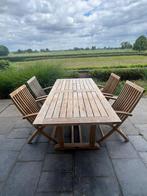 GLOSTER teak eettafel + 4 uitklapbare eetstoelen + tuinbank, Ophalen, 4 zitplaatsen, Eettafel, Zo goed als nieuw
