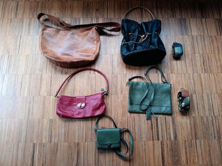 Set van 5 echt lederen handtassen, Bijoux, Sacs & Beauté, Sacs | Sacs Femme, Comme neuf, Sac à main, Autres couleurs, Enlèvement ou Envoi