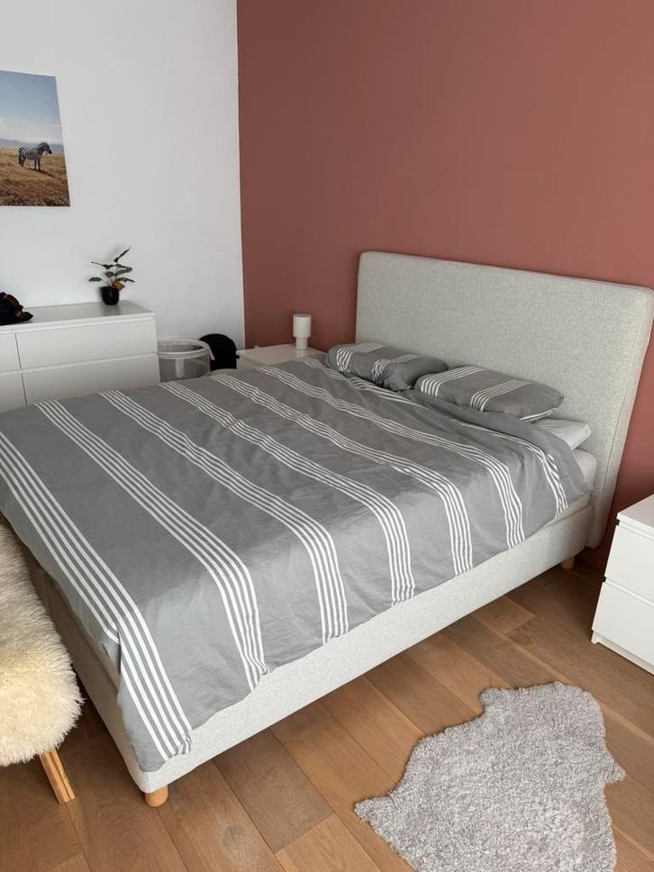 Boxspring 160x200cm, Maison & Meubles, Chambre à coucher | Lits, Comme neuf, Deux personnes, 160 cm, 200 cm, Tissu, Gris, Enlèvement