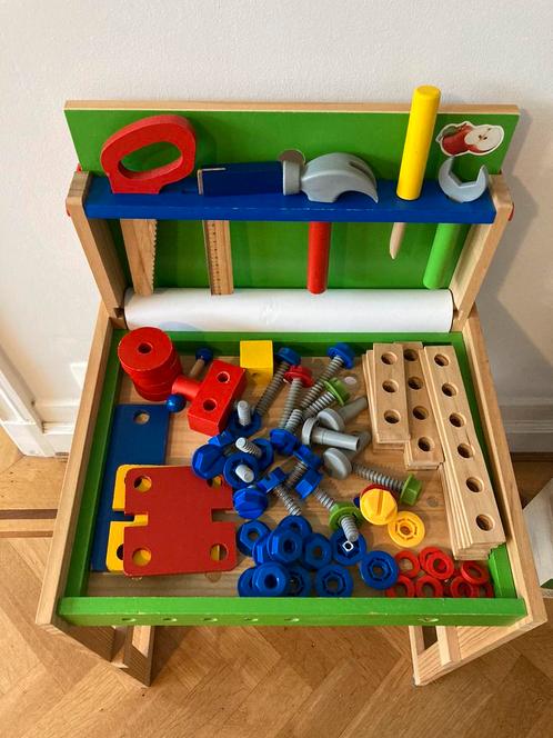 Houten werkbank/tekentafel met extra set smoby, Kinderen en Baby's, Speelgoed | Houten speelgoed, Gebruikt, Ophalen of Verzenden