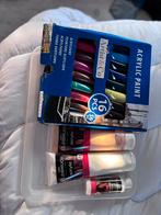 Set aqryl verf met 3 kwaliteitscanvassen uit echte stof, Ophalen, Zo goed als nieuw