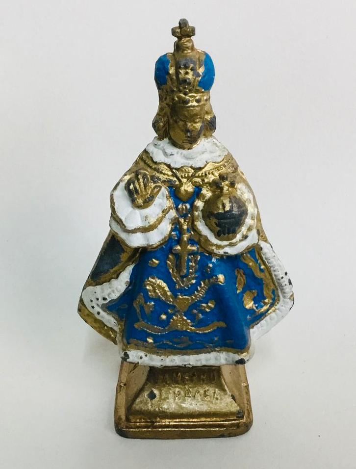 Antiek metalen bronzen beeld kindje jezus van Praag, Antiek en Kunst, Antiek | Religieuze voorwerpen, Ophalen of Verzenden
