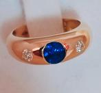 Gouden ring met saffier en diamanten, Handtassen en Accessoires, Ringen, Blauw, Ophalen of Verzenden, Zo goed als nieuw, 17 tot 18