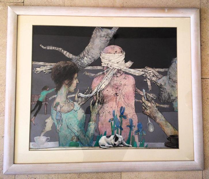 "Blindemannetje spelen"' '79 - Jan Houwe Kuiper (1928-2017), Antiek en Kunst, Kunst | Schilderijen | Klassiek, Ophalen