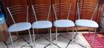 Lot 4 chaises inox-cuir gris, Maison & Meubles, Comme neuf, Enlèvement, Cuir, Gris