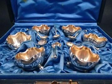 Zoutpotjesset, Frans, 19de Eeuws, massief Zilver 950. BOX. beschikbaar voor biedingen