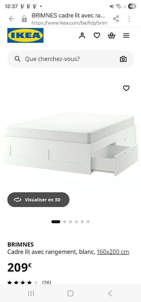 Lit ikea avec tête de lit et matelas, Queen size, Enlèvement, Utilisé, Blanc