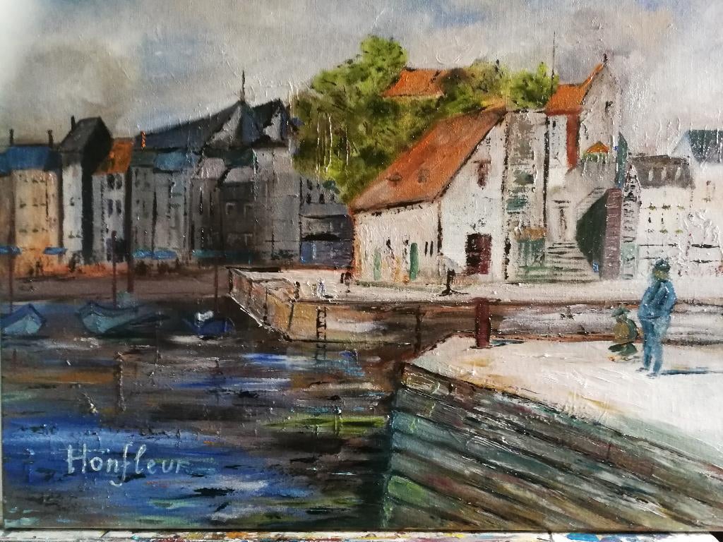 Schilderij Honfleur, olieverf, nieuw., Antiek en Kunst, Ophalen