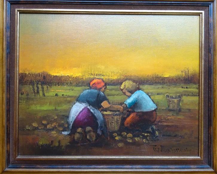 Lea Vanderstraeten, doek, Veldwerk, 40 x 50 cm,, Antiek en Kunst, Kunst | Schilderijen | Klassiek, Ophalen of Verzenden