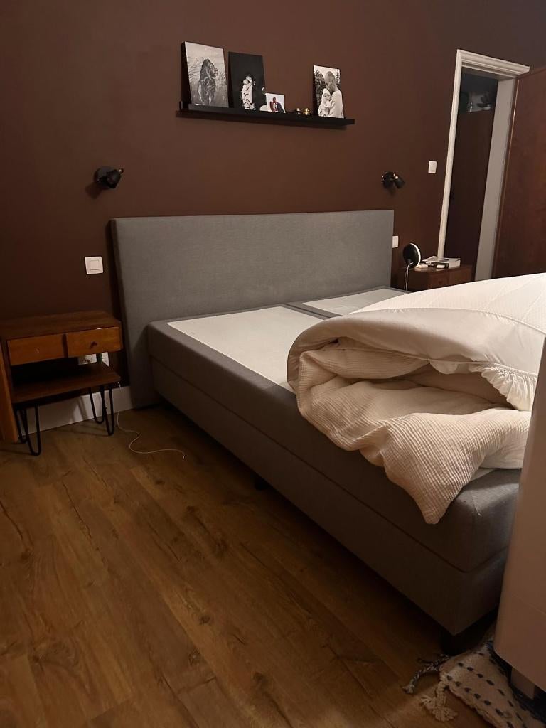 Boxspring, Huis en Inrichting, Slaapkamer | Boxsprings, Gebruikt, 180 cm, 200 cm, Tweepersoons, Grijs, Ophalen