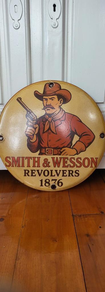 Plaque émaillée des revolvers Smith & Wesson 1876, Antiquités & Art, Antiquités | Email, Enlèvement ou Envoi
