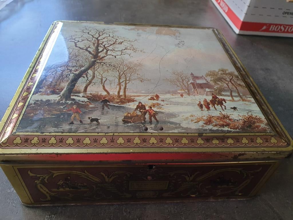 Retro blikken doos thema winter, Verzamelen, Ophalen of Verzenden