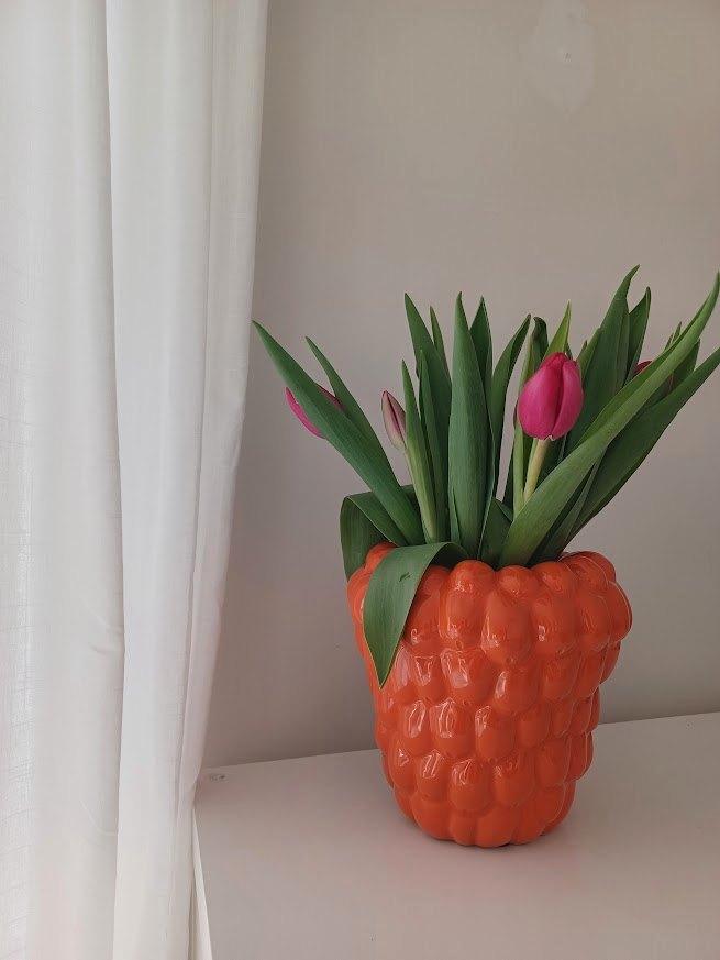 Originele Daan Kromhout. Framboosvaas. Oranje., Maison & Meubles, Accessoires pour la Maison | Vases, Comme neuf, Orange, Moins de 50 cm