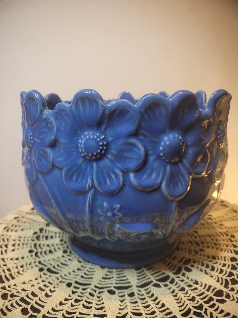 Cache-pot ceramique emaillée bleu style Art Deco, Enlèvement ou Envoi