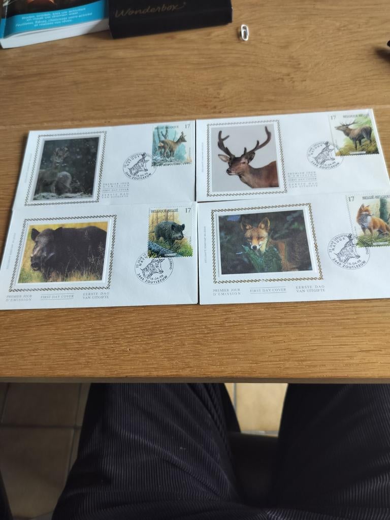 Mammifères des Ardennes - 4 FDC sur soie - 1998, Timbres & Monnaies, Enlèvement ou Envoi