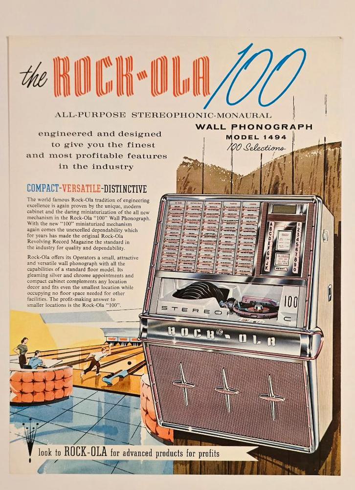 ROCK-OLA Model 1494 Juke-Box 1962 original sheet, Collections, Machines | Jukebox, Utilisé, Enlèvement ou Envoi