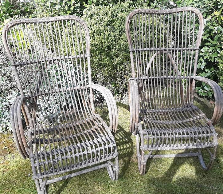 2 anciennes chaises de jardin en rotin et bambou, Jardin & Terrasse, Chaises de jardin, Utilisé, Rotin, Enlèvement