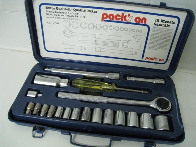 20 delige set dopsleutels Pack's An, 1/4" + 3/8", Ophalen