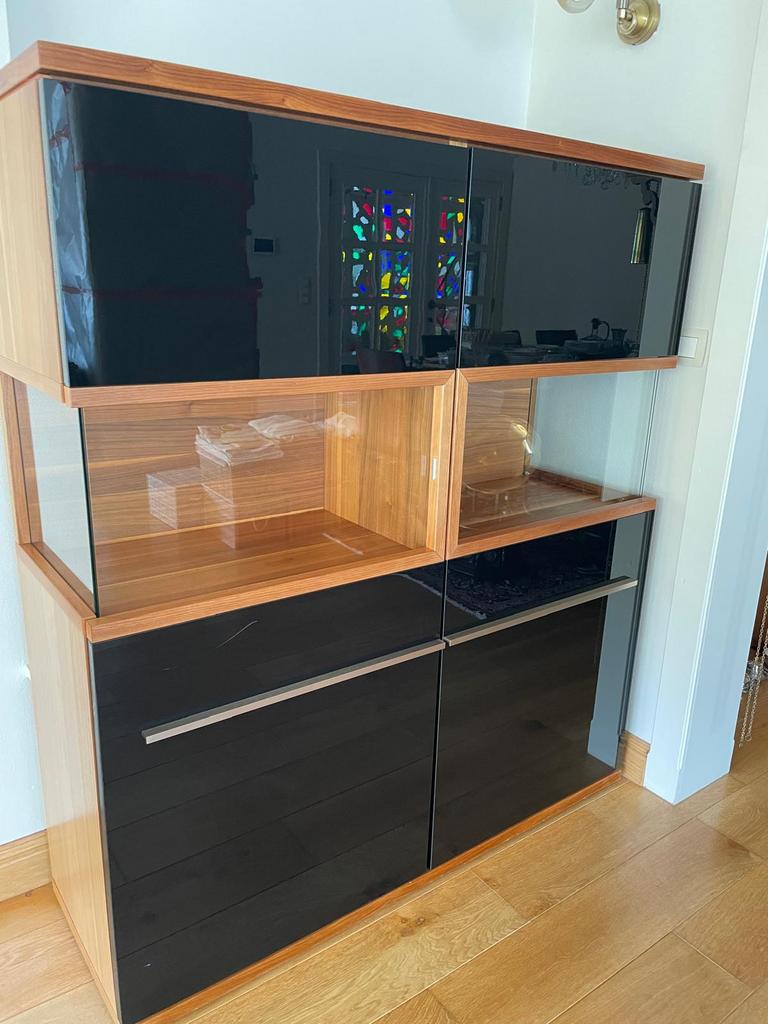 Buffet / vaisselier design bois, verre et noir - bon état, Maison & Meubles, Armoires | Buffets, 25 à 50 cm, Comme neuf, 100 à 150 cm