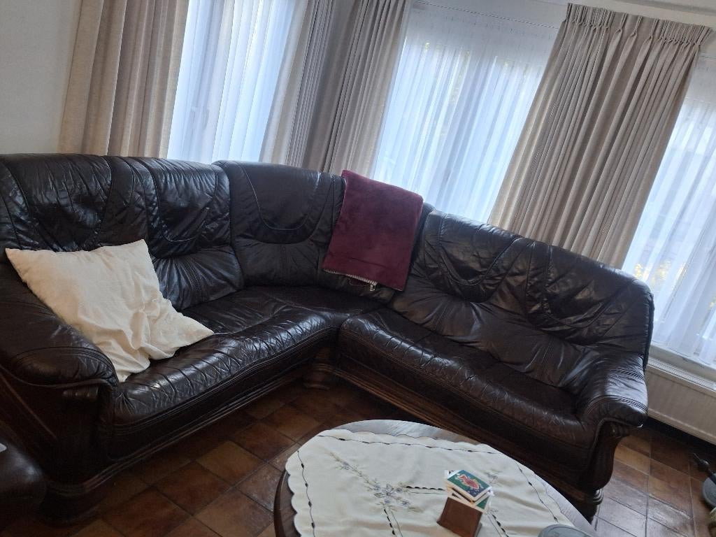 Zetel te koop, Ophalen, Gebruikt, Leer, Hoek