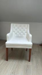 3 wit lederen stoelen met houten poot, Trois, Enlèvement, Utilisé, Blanc