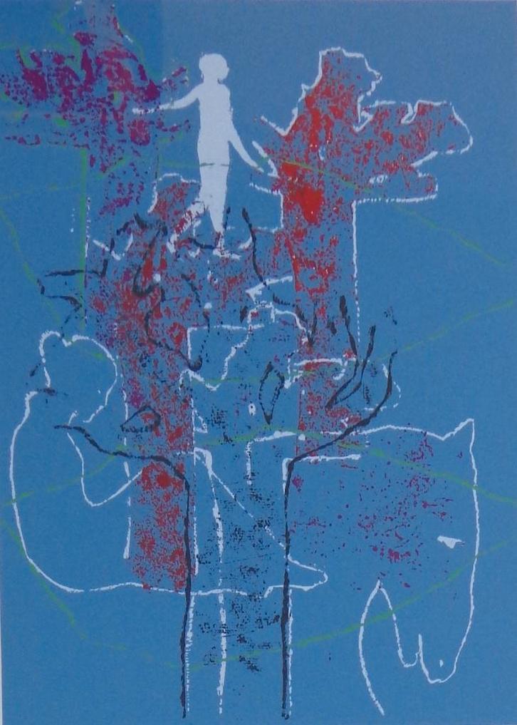 ANDRE GOEZU / FIGURATIE / KLEURLITHO / 70x50cm / KADER / SIG, Antiek en Kunst, Kunst | Litho's en Zeefdrukken, Ophalen of Verzenden