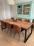 Stevigw eettafel uit hout en metaal, Ophalen, Zo goed als nieuw, Vijf personen of meer, Rechthoekig
