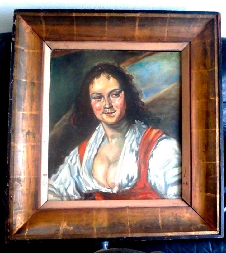 Zigeunermeisje - naar Frans Hals 1946 - in kapitale lijst, Antiek en Kunst, Kunst | Schilderijen | Klassiek, Ophalen
